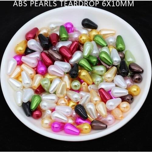 100p 6x10mm Pear Acrylic Sewing Imitation pearl Holes beads DIY beading Garment Earrings Bracelet Choker Necklace Jewelry Making