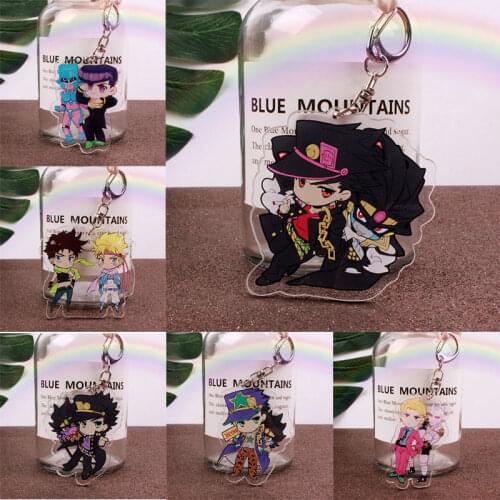 Anime JoJos Bizarre Adventure Keychain Acrylic Figure Kujo Jotaro Kira Yoshikage Caesar Pendent Keyring Collection Gift