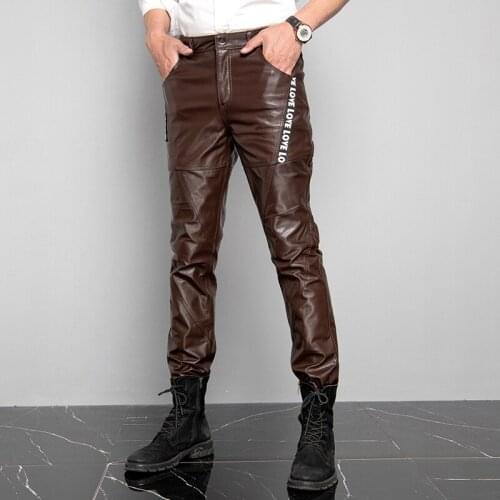 Genuine Leather Pants Men Real Sheepskin Motorcycle Male Trousers Autumn Winter Fashion Korean Hip Hop Punk Streetwear Plus Size