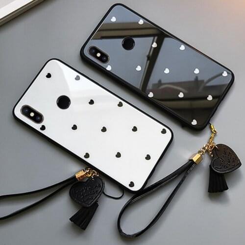 Case & Strap For OPPO R19 R17 R15 Pro R11 R9 Plus phone Cases Small Love Heart Glass Hard Cover For OPPO r15x r9s r11s plus