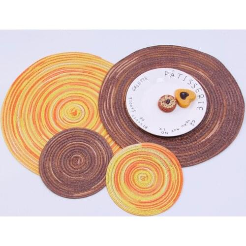 Colorful Placemat Linen Cotton Yarn Heat Insulation Coaster Hand-woven Anti-scald Placemat Tea Coaster Round Table Mat