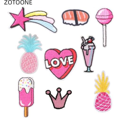 ZOTOONE Iron on Candy Patch for Jackets Hats Embroidery Ice Cream Patches Heart Badges for Kids DIY Sewing Pineapple Appliques E