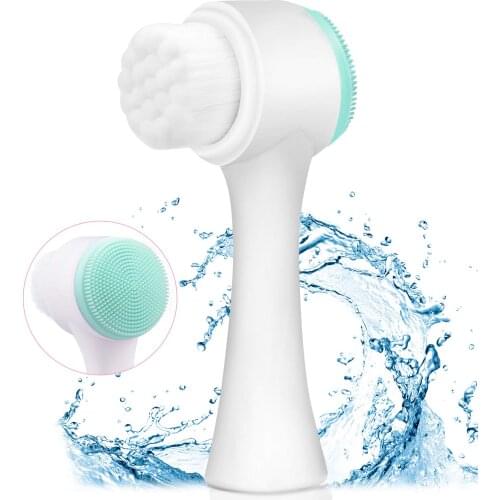 Double Sided Silicone Facial Cleanser Brush Manual Blackhead Removal Brush Facial Cleansing Massage Brush Face Skin Care Tool