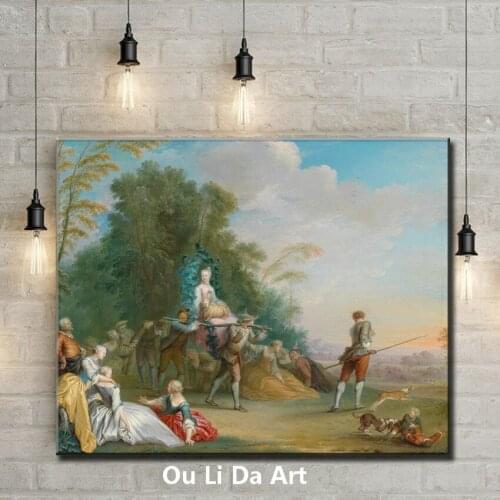 Classical court figures forest landscape oil painting canvas printings printed on canvas home wall art decoration pictures