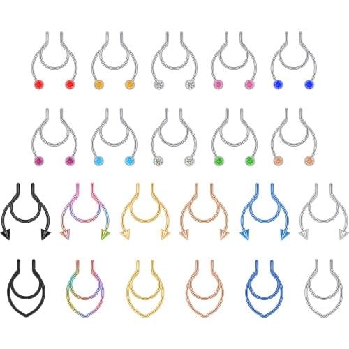 AOEDEJ Stainless Steel Nose Septum Rings For Woman Men Crystal Round Fake Nose Piercing Faux Hoop Clicker Rose Gold Body Jewelry