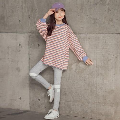 10 12 years Girls Autumn Clothes Set Striped Tops Cotton Leggings 2 pieces Teen Girls Fashion Casual Suits