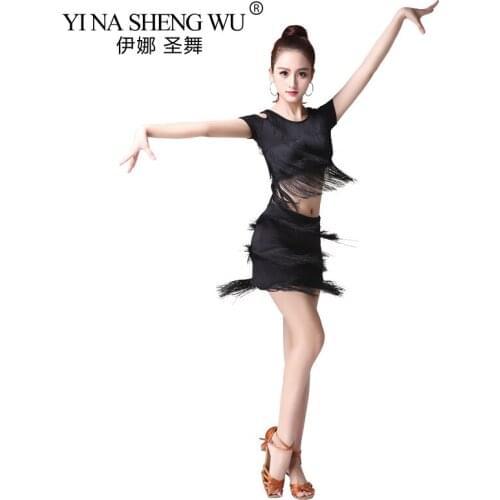 Adult Latin Tassel Practice Stage Dance Performance Costume Latin Skirt Short Sleeve Latin Cha Cha Samba Rumba Dance Costumes
