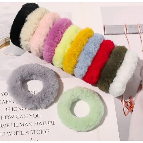 Colorful Soft Faux Fur Hair Ties Cute Rainbow Plush Scrunches Pack Elastic Pink Hair Bands Sets For Girls Hair Accessories 12pcs