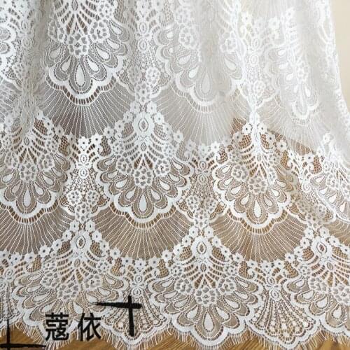 3 Meters Top Quality Soft Chantilly Eyelash Lace Fabric in Off White Retro Floral Embroidery Wedding Gown Dress Lace Fabric