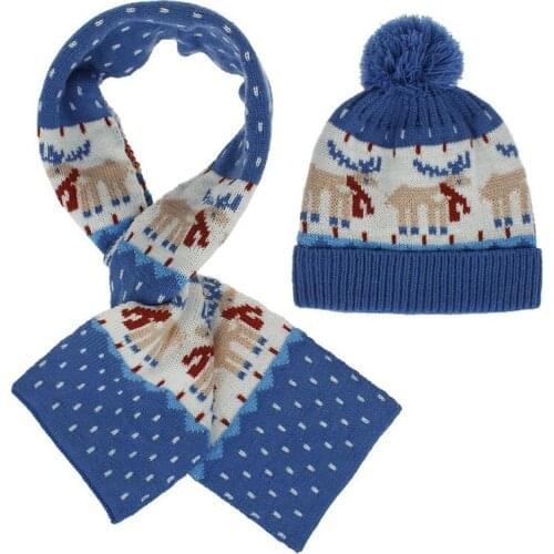 Cute Winter Warm Woolen Hat Scarf Set Christmas Cartoon Printed Children Hat And Scarf Set Christmas Cosplay Gift Props