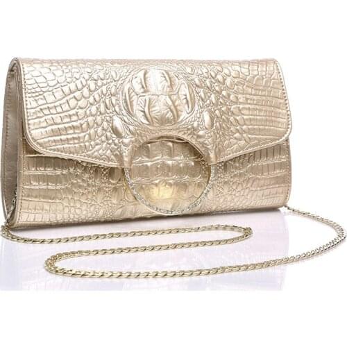 Fashion Evening Clutch Bags White Crocodile Pattern 100% Genuine Leather Women Messenger Bags Crossbody Purses and Handbag