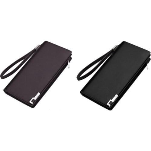 N7MF Men Wallet Vintage PU Leather Long Purse Bifold Business Coin Change Pocket with Zipper Large Capacity