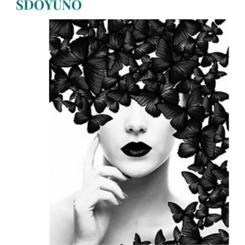 SDOYUNO 60x75cm Painting By Numbers Butterfly Beauty DIY Digital Painting Frameless Paint By Numbers On Canvas Home Decor