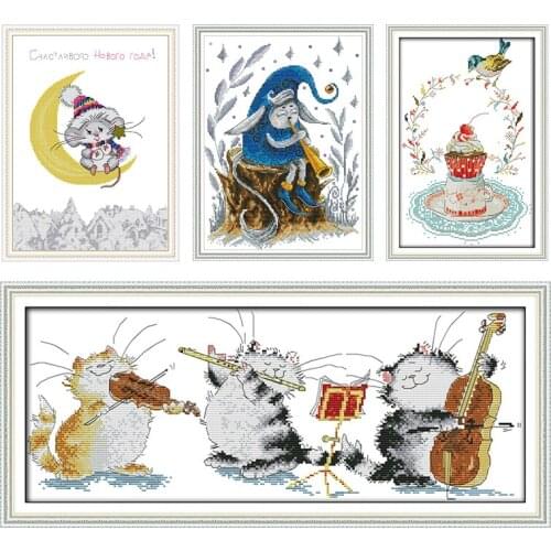 Joy Sunday The Bird with Cherry Stamped Cross Stitch Kit Needlework Embroidery Counted 11CT 14CT Printed Home Decor Handmade Set