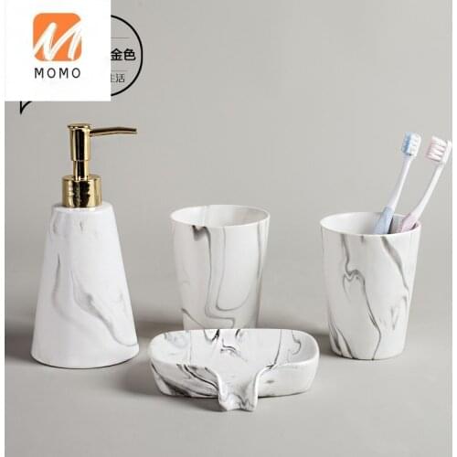 Marbling Bathroom Four-Piece Set Porcelain Minimalist Toothbrush Cup Gargle Cup Wedding Gift Washing Set Bathroom Set