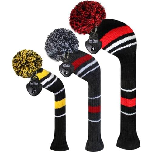 Golf Headcovers Set 3pcs for Driver Fairway Hybrid,Colorful Combination Double Layers Club Protector from Scratches Decorate Bag