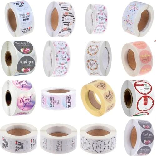 24/500pcs/roll Flowers Thank You Stickers For Christmas Stickers Scrapbooking Packaging Seal Labels Stationery Stickers
