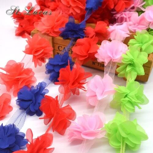 New fashion 24pcs/lot colorful 3D Chiffon Cluster Flowers Lace Dress Decoration Lace Fabric Applique Trimming Sewing Supplies