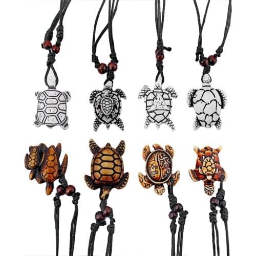 Many styles white brown Ethnic Tribal Faux Yak Bone Sea Turtle Pendants Necklace tortoise necklaces adjustable rope chain resin