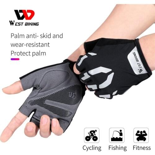 WEST BIKING Reflective Sports Gloves Anti Slip Shock Breathable Half Finger Sports Gloves Accessories with Palm Pocket Design