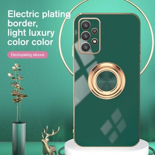 Camera Shockproof Plating Case For Samsung Galaxy A52 A32 A72 2021 4G 5G Car Magnetic Ring Stand Soft Silicone Back Cover Fundas