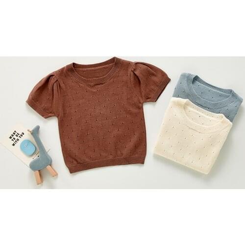 Soft Breathable Baby Girls Shirt Summer Cozy Cotton Knit Short Sleeve Infant Baby Shirt for Toddler Girls Tops Children Clothes