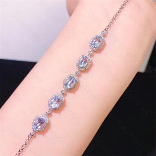 Summer new style 925 silver inlaid natural aquamarine bracelet, womens bracelet, fine inlaid, luxurious and bright
