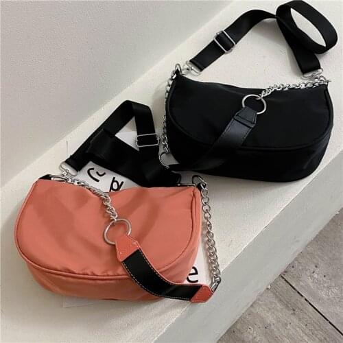 Women bag new Nylon Baguette Chains Fashion Solid Zipper Soft handbag shoulder bag simple style high-capacity phone bag