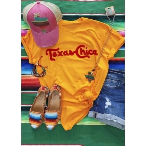 Texas Chica O-Neck Short Sleeve T-Shirt Orange red letter print tshirt Women Funny Graphic summer style fashion clothes t shirt