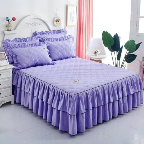 Thickened Quilted Bedspread Korean Princess Style Double Layer Lacework Bed Skirt Solid Color Queen King Size For Wedding Decor