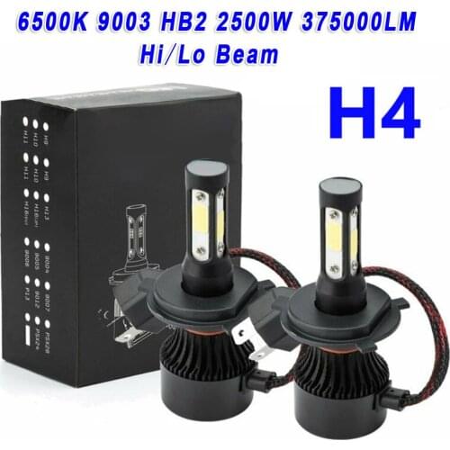 Waterproof IP68 LED Lights 4-Sides H4 LED Headlight Bulbs High/Low Beam 6500K 9003 HB2 2500W 375000LM
