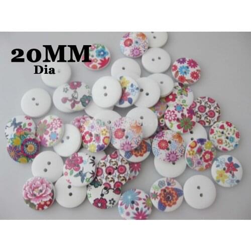 WB0182 Printed flower buttons mix 100pcs white flatback 20mm sewing kids button garment accessories