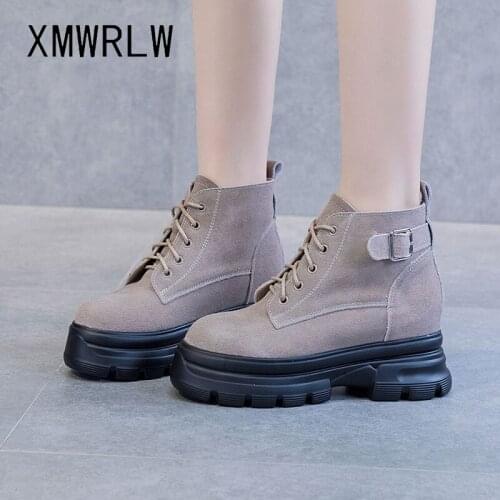 XMWRLW Genuine Leather Womens Ankle Boots High Heels Women Winter Shoes Warm Plush Rubber Sole Ladies Shoes Women Winter Boots
