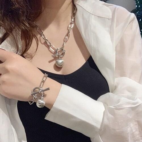 Jewelry Set Gold Steel Color Pendant Necklace Female Clavicle Chain Fashion New Design Jewelry Party Gift Women Bracelet