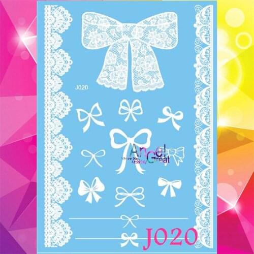 1PC Removable White Henna Bowknot Designs Fake Flash Waterproof Tattoo Paste AJ020 Girl Bow Pattern Tattoo BOW-TIE Lace Tatoos