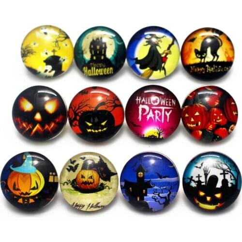 Hot Selling 10Pcs/Lot Halloween Snap Buttons Charms 18mm Glass Buttons Fit DIY Bracelets&Bangle Woman Jewelry