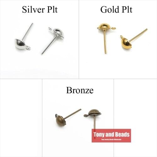 200Pcs=1Lot!)Half Ball Stud Earring Posts Ear Wire Jewelry 6x13mm Gold Silvers Bronze For Jewelry Making