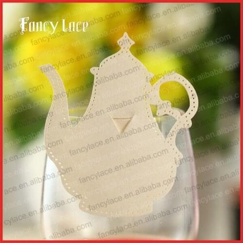 50pcs New Arrival Wedding Decorations Place Name Cards, Novelty Teapot Shaped Wine Glass Cards laser Cutting Paper Party Favor