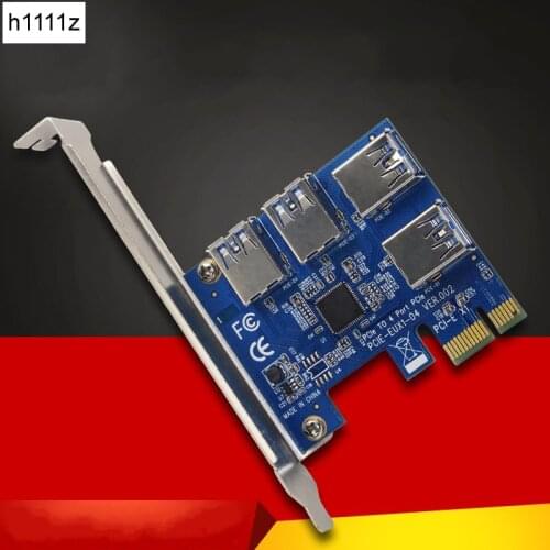 6PCS PCI-E 1X to External 4 PCI-e Slot Riser Card PCIe 1 to 4 PCI Express 16X Adapter USB3.0 Port Riser for Bitcoin Miner Mining