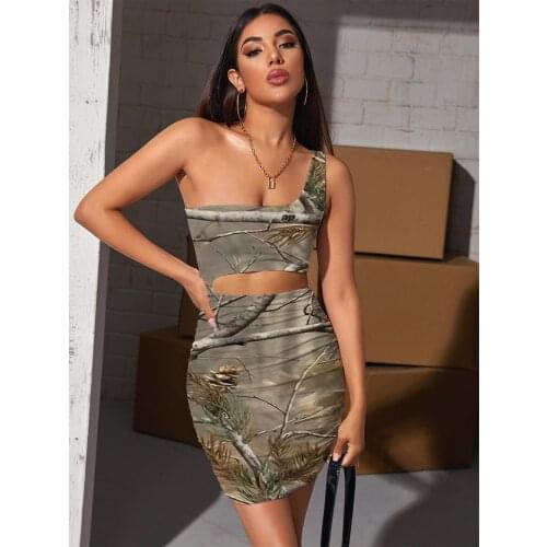 Giyu Brand Camouflage Dress Women Tree Pleating Psychedelic Bodycon Dress Abstract Vestido Sexy Womens Clothing Mini Evening