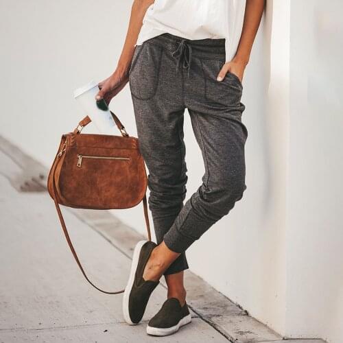 New Drawstring Waist Cargo Sports Pants Women Elastic Casual Sport Trousers Women Joggers Streetwear Leisure Long Pants D25