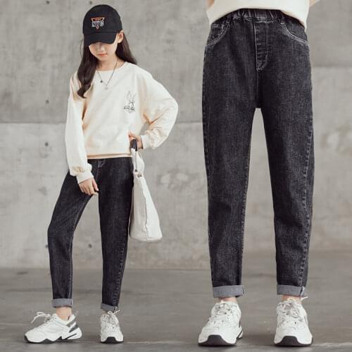 Girls Denim Pants High Quality Solid Color Jeans For Girls Clothes Casual Children Loose Autumn Childrens Trousers 4-14Years