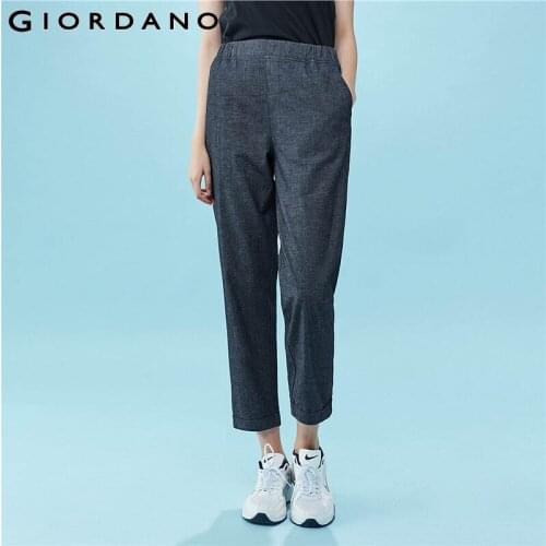 Giordano Women Jeans Elastic Waistband Thin Ankle Length Denim Pants Slant Pockets Cotton Causal Summer Vaqueros Mujer 05420358
