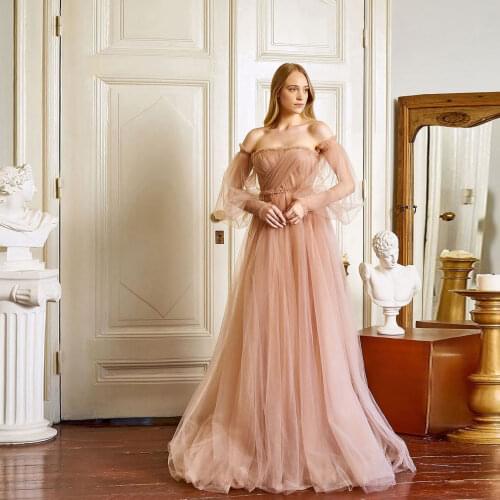 Elegant High Quality Sweetheart Pink Women Dress Off-the-shoulder Tulle Floor Length A-Line Princess Dress Custom Made