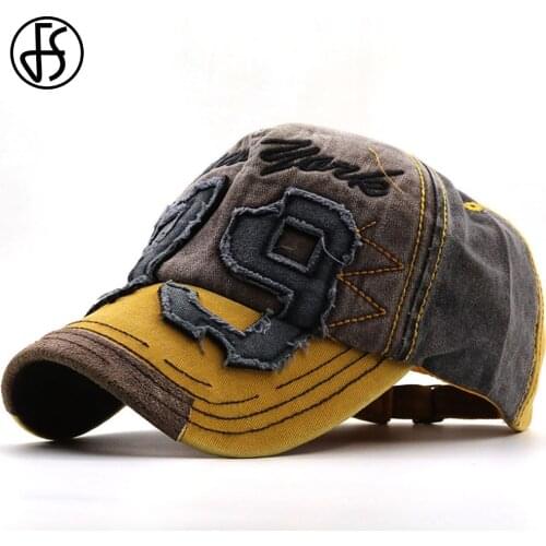 FS 2021 Summer Yellow Washed Vintage Men Caps Denim Baseball Cap For Women Streetwear Snapback Trucker Hat Casquette Femme
