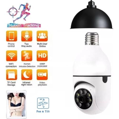 HD 1080P 360° Rotate Auto Tracking Panoramic Camera Light Bulb Wireless Wifi PTZ IP Camera Remote Viewing Security Surveillance