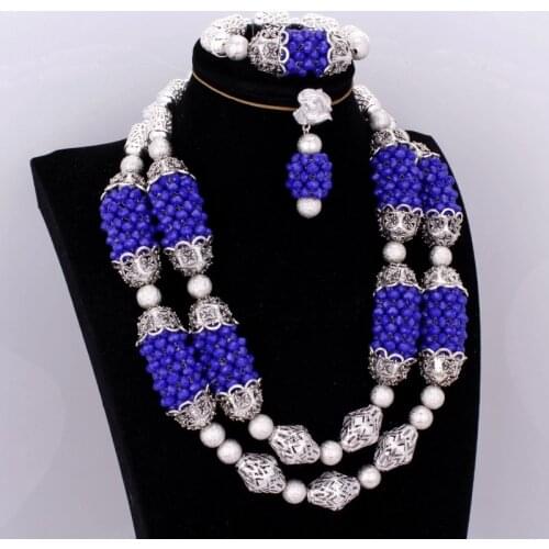 African Bridal Jewelry Set Royal Blue Dubai Jewellery Set for Women Big Balls Fine Jewelry Nigeria Wedding Beads