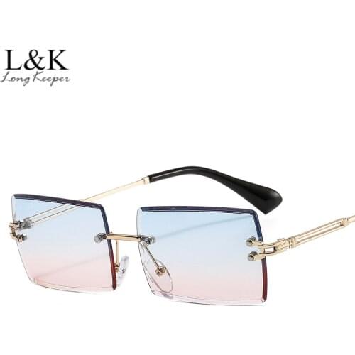 LongKeeper Fashion Small Rectangle Sunglasses Women Rimless Square Sun Glasses Shades Vintage Gradient Eyeglasses Oculos UV400