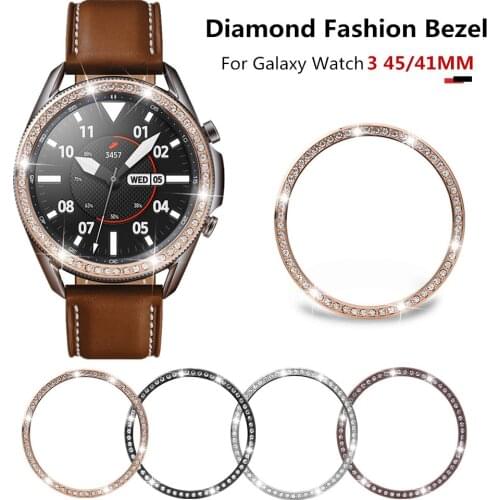 Fashion Diamond Flash Watch Case Ring for Samsung Galaxy Watch 3 45mm/41mm/42MM/46MM Steel Bright Bezel Metal Frame Protector