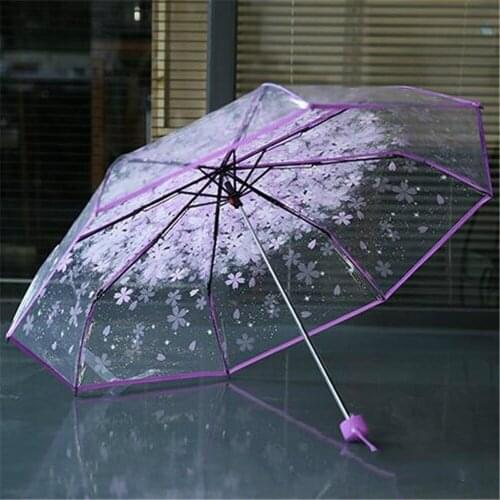 Fashion UV protection sun umbrella transparent cherry blossom umbrella folding umbrella outdoor travel rain gear